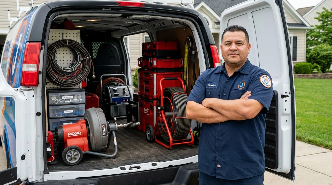 Professional drain cleaning equipment and Johns Plumbing LLC plumber in Tewksbury