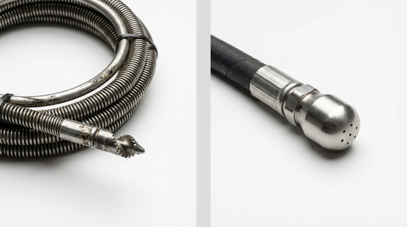 Drain snake cable and hydro jetting nozzle used for drain cleaning in Tewksbury, MA